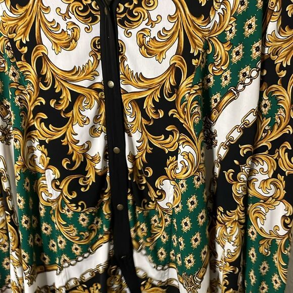 JM Collection Button-Up Chain Printed Tunic Top Women Size L - Picture 3 of 8